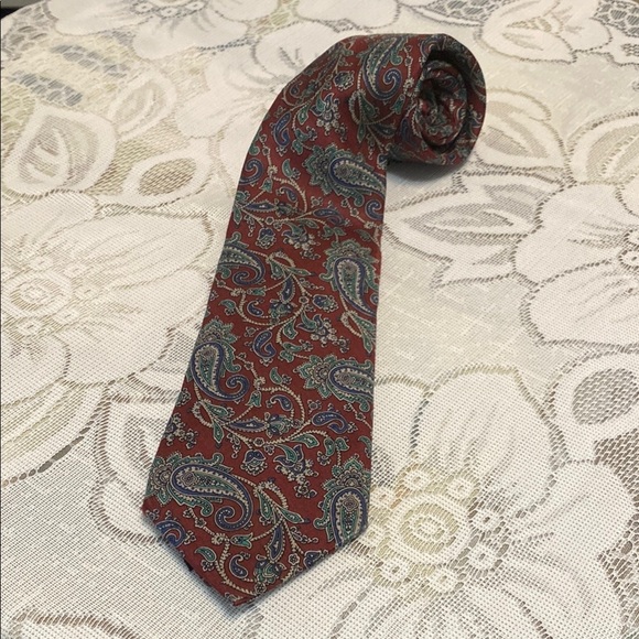 Tie Lands' End Direct Merchant Paisley Red and Blue Men's Tie - Picture 1 of 5